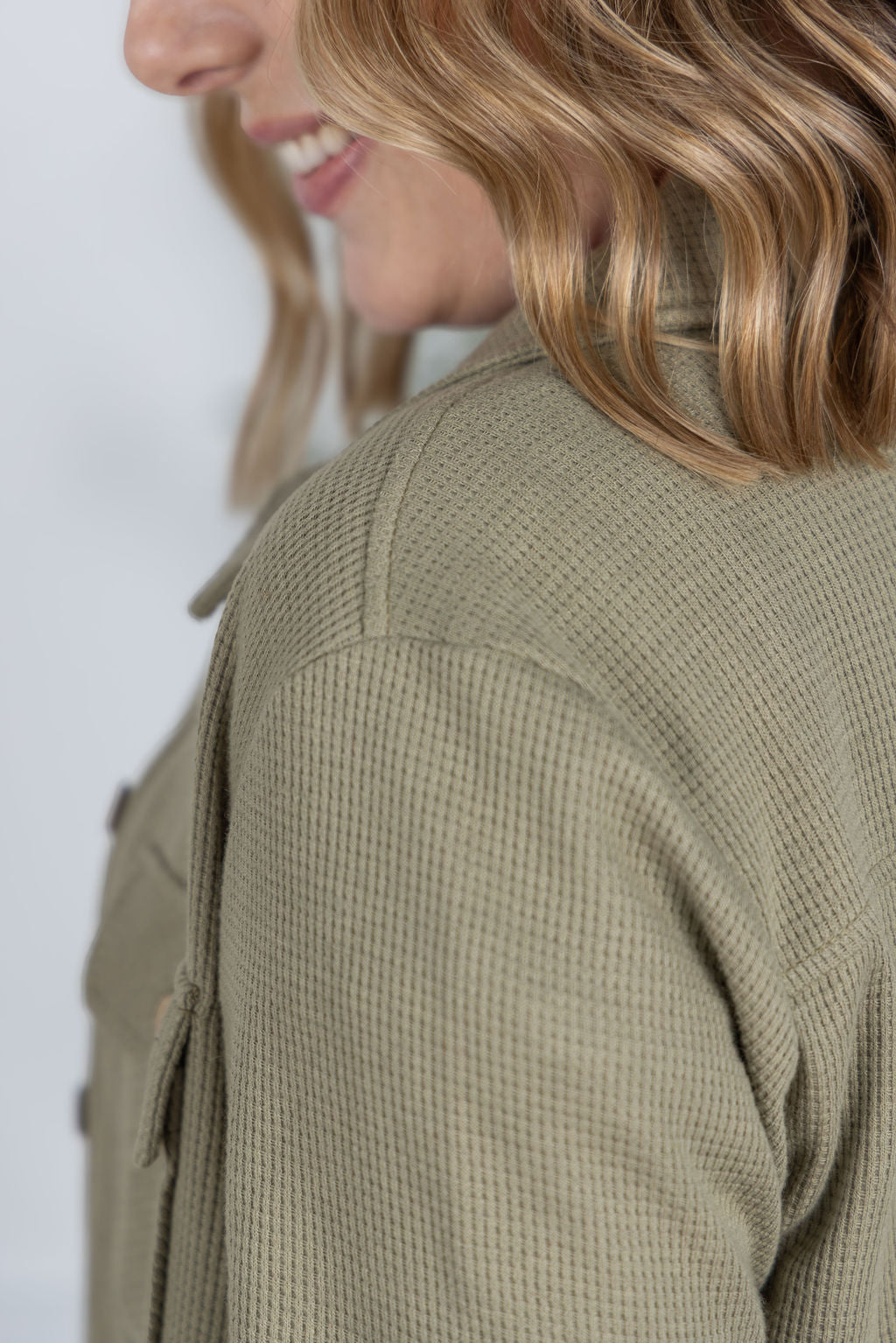 Thermal Knit Button Top - Light Olive